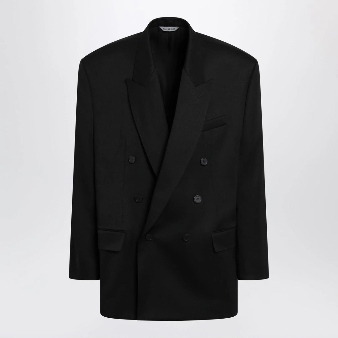 Balenciaga - Double-breasted oversized wool blazer in black Brand Apparel & Accessories > Clothing > Outerwear > Coats & Jackets 44 IT