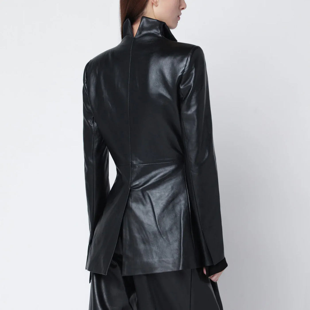 Francesco Murano - Black single-breasted leather blazer Brand Apparel &amp; Accessories > Clothing > Outerwear > Coats &amp; Jackets 42  IT