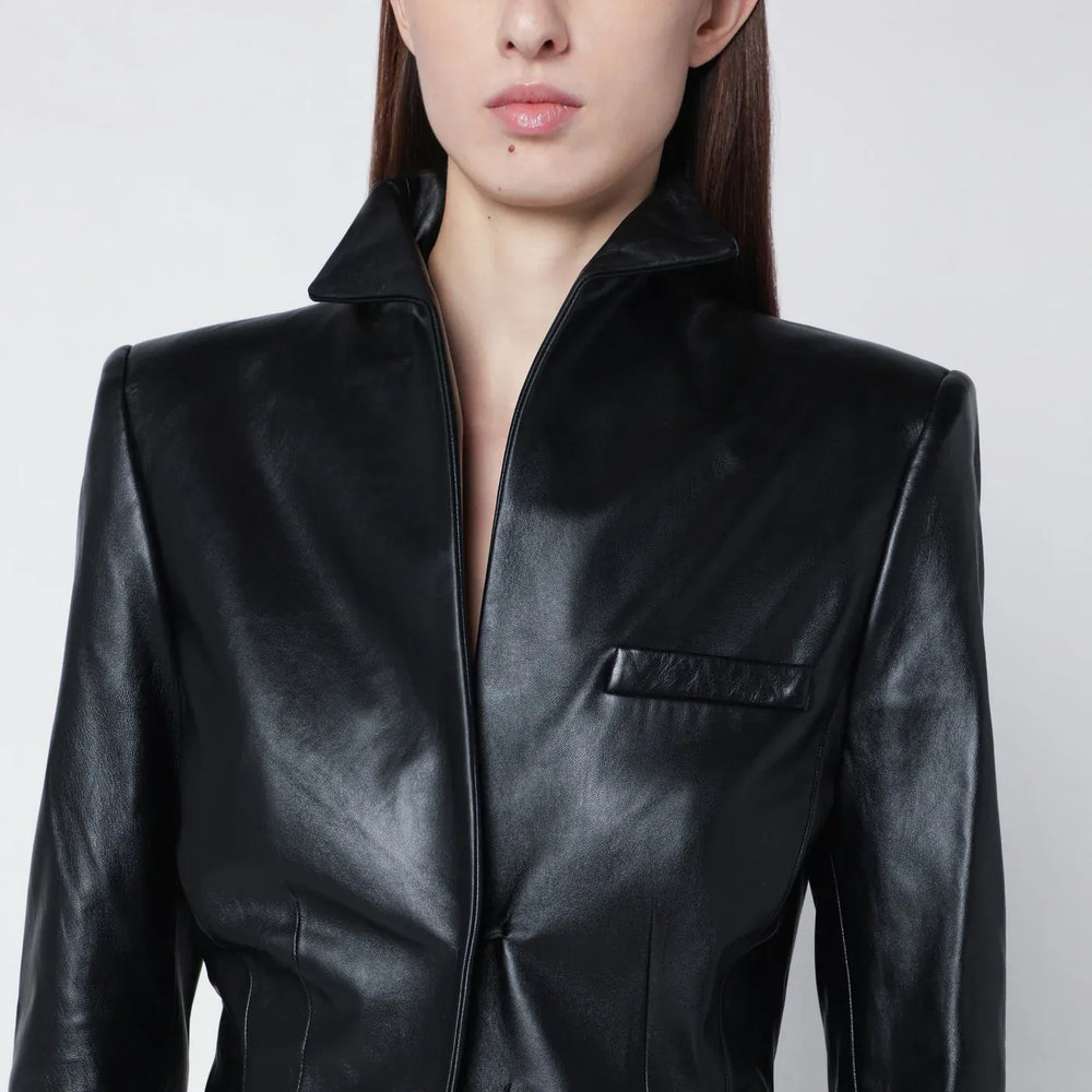 Francesco Murano - Black single-breasted leather blazer Brand Apparel & Accessories > Clothing > Outerwear > Coats & Jackets 42  IT