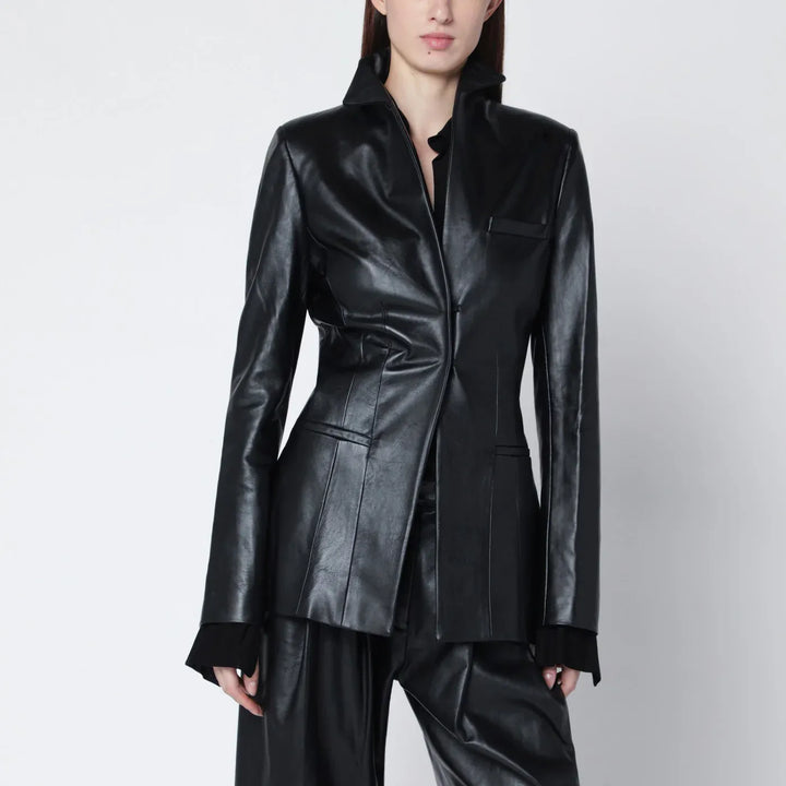 Francesco Murano - Black single-breasted leather blazer Brand Apparel &amp; Accessories > Clothing > Outerwear > Coats &amp; Jackets 42  IT