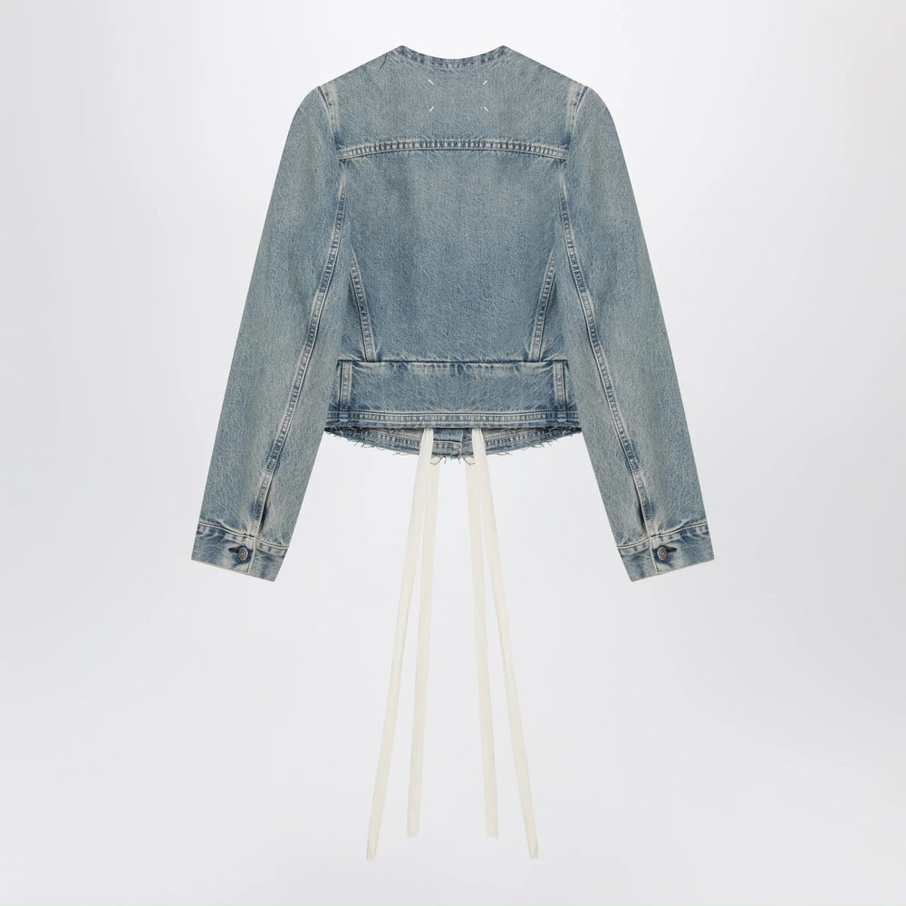 Maison Margiela - Light blue cotton denim jacket with V-neck Brand Apparel & Accessories > Clothing > Outerwear > Coats & Jackets 42  IT