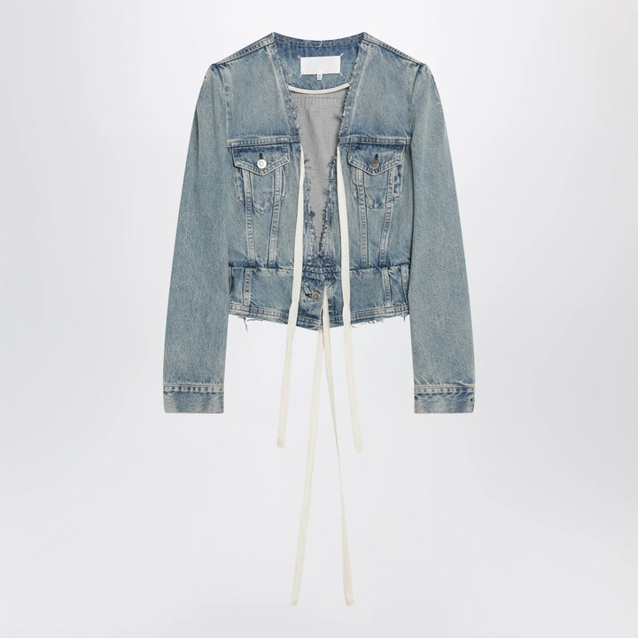 Maison Margiela - Light blue cotton denim jacket with V-neck Brand Apparel &amp; Accessories > Clothing > Outerwear > Coats &amp; Jackets 42  IT