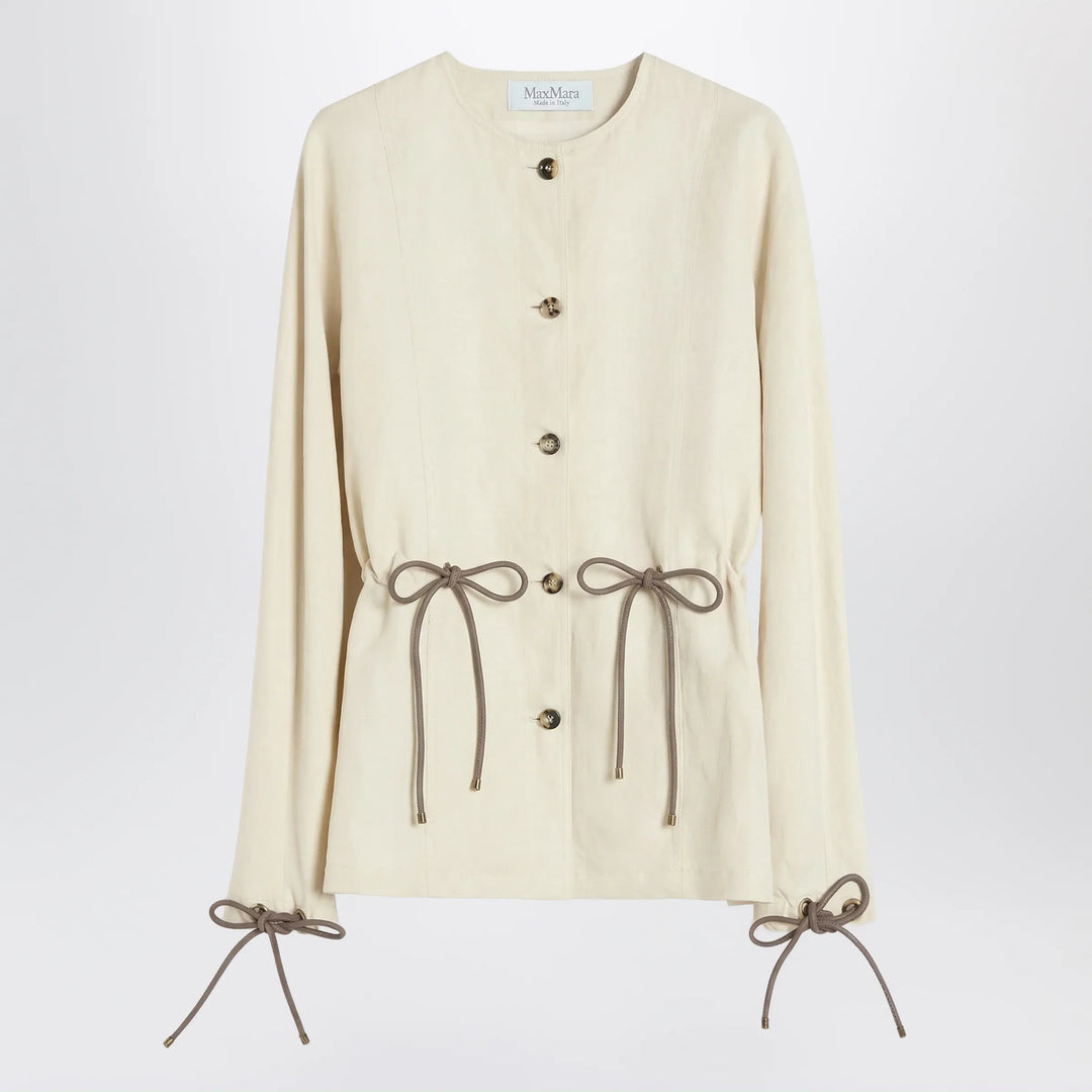 Max Mara - Beige linen and silk jacket with drawstring Brand Apparel & Accessories > Clothing > Outerwear > Coats & Jackets 38  IT