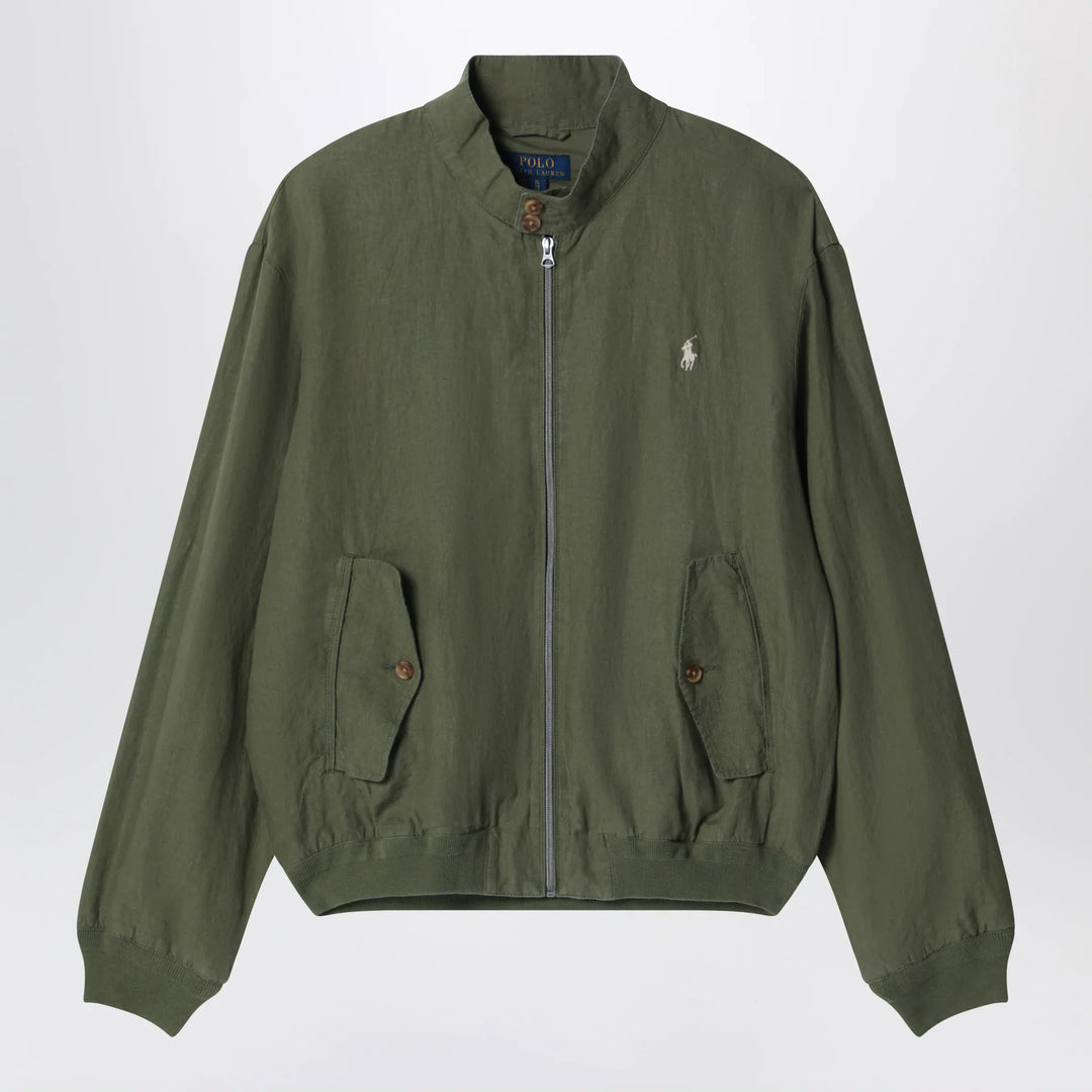 Polo Ralph Lauren - Dark green linen zip-up jacket Brand Apparel &amp; Accessories > Clothing > Outerwear > Coats &amp; Jackets