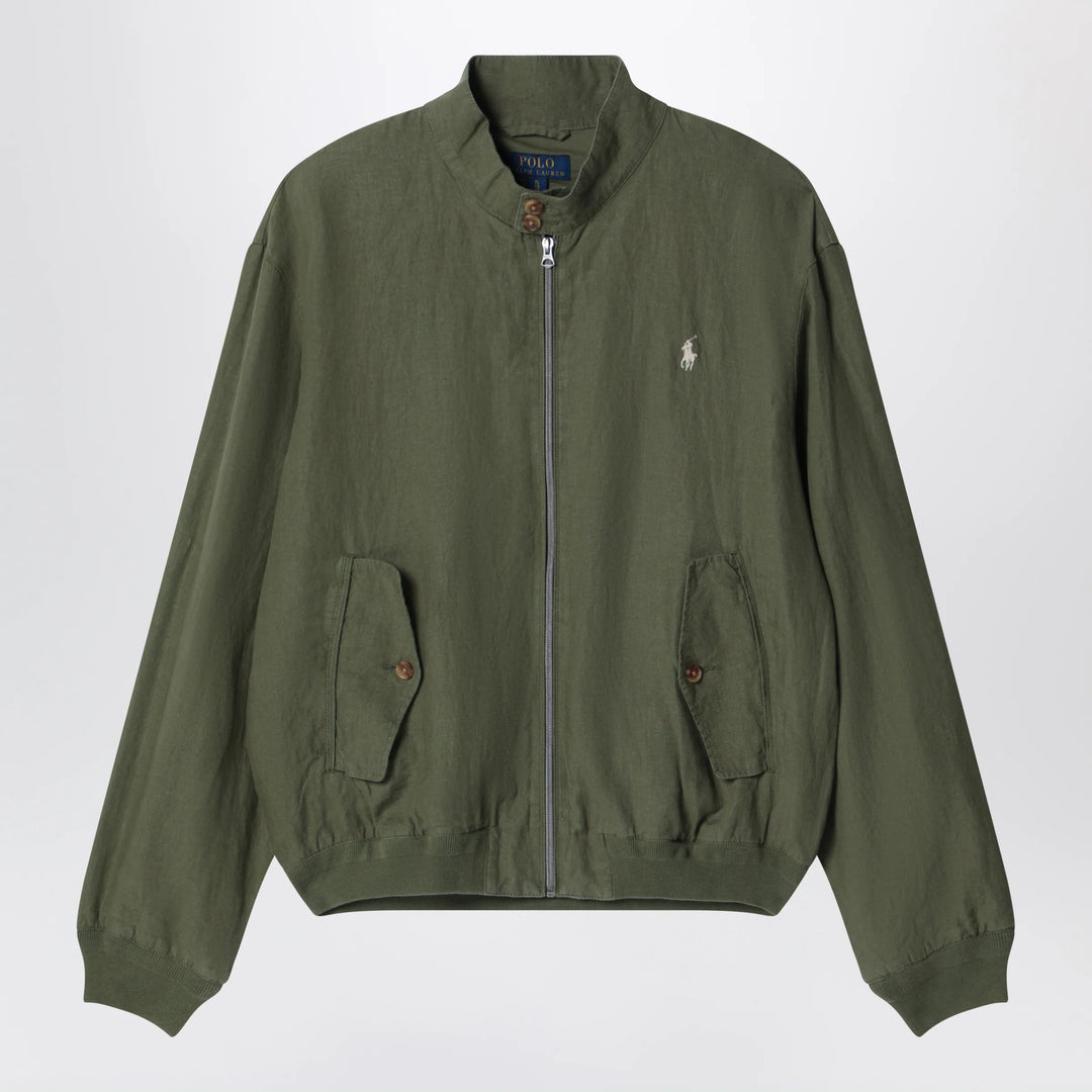 Polo Ralph Lauren - Dark green linen zip-up jacket Brand Apparel &amp; Accessories > Clothing > Outerwear > Coats &amp; Jackets M