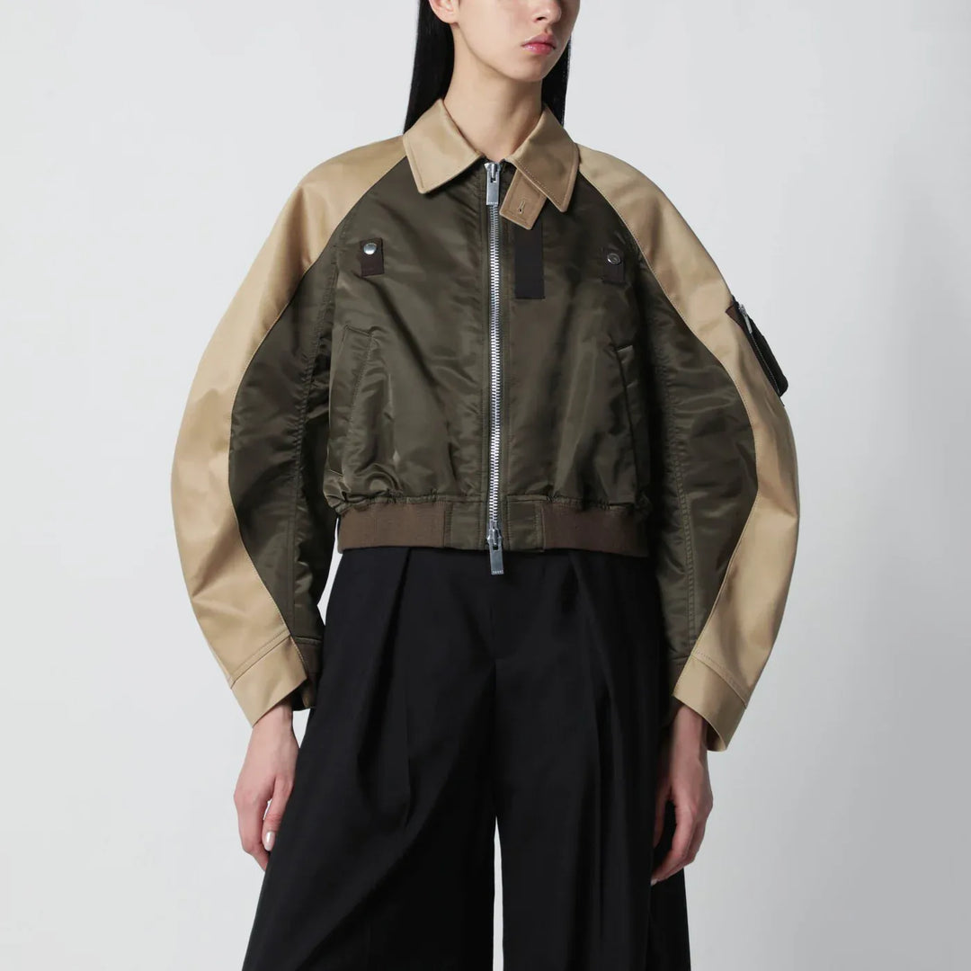 Sacai - Khaki green/beige nylon zip jacket Brand Apparel &amp; Accessories > Clothing > Outerwear > Coats &amp; Jackets 3