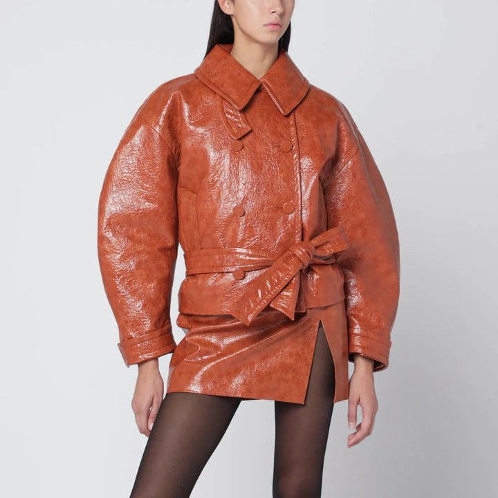 THE ANDAMANE - Tan leather-effect belted jacket Brand Apparel &amp; Accessories > Clothing > Outerwear > Coats &amp; Jackets 40  IT