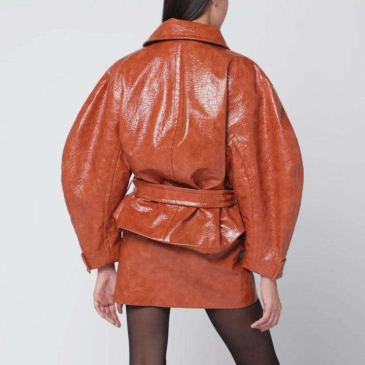 THE ANDAMANE - Tan leather-effect belted jacket Brand Apparel &amp; Accessories > Clothing > Outerwear > Coats &amp; Jackets 40  IT