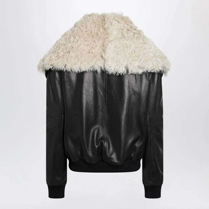 The Attico - Black leather bomber jacket with shearling collar Brand Apparel &amp; Accessories > Clothing > Outerwear > Coats &amp; Jackets 38  IT