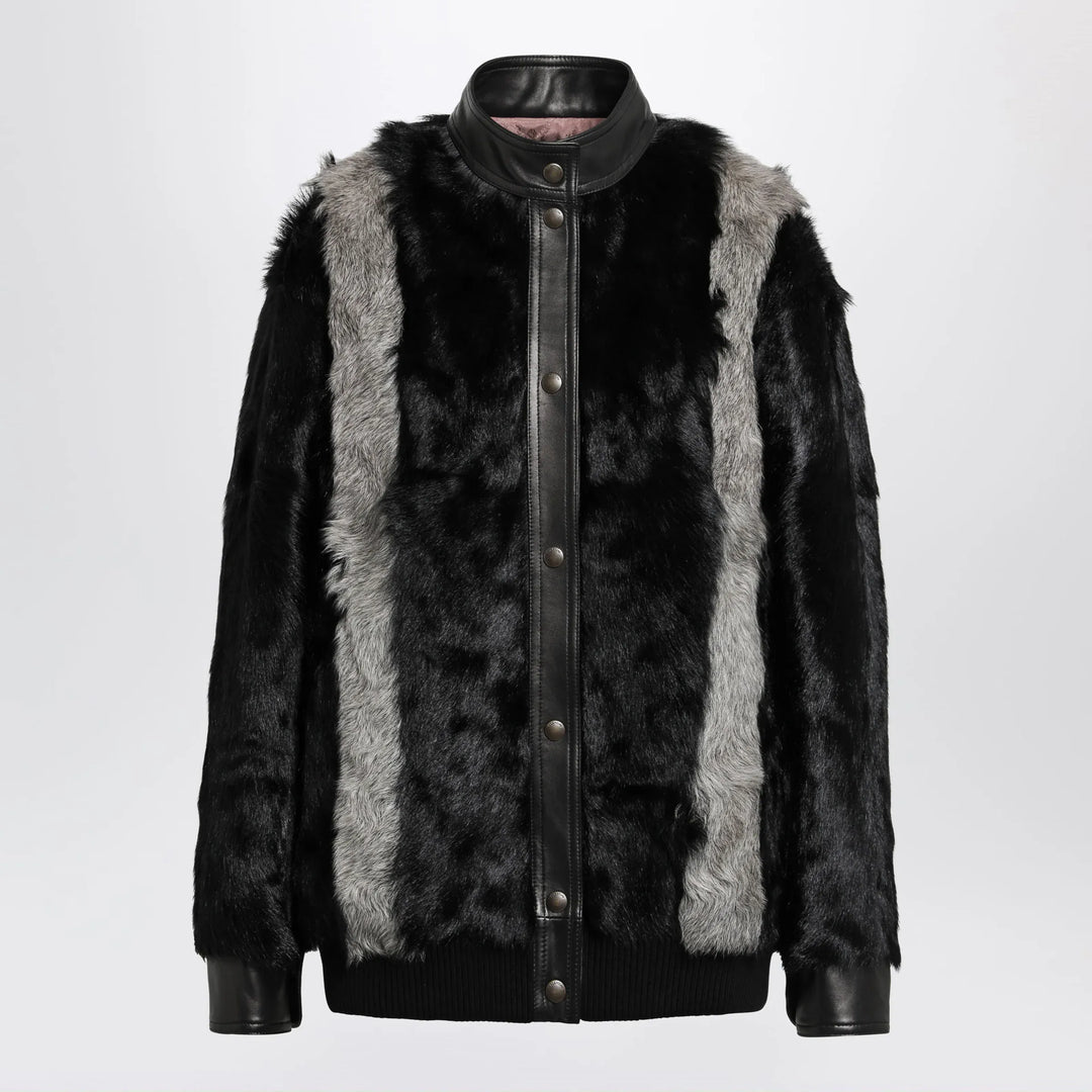 Valentino - Black/Grey shearling and leather jacket Brand Apparel & Accessories > Clothing > Outerwear > Coats & Jackets 42  IT