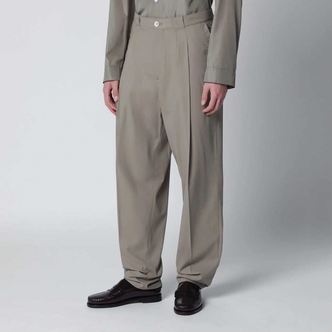 Brunello Cucinelli - Twill cotton trousers with pleats in khaki Brand Apparel &amp; Accessories > Clothing > Pants