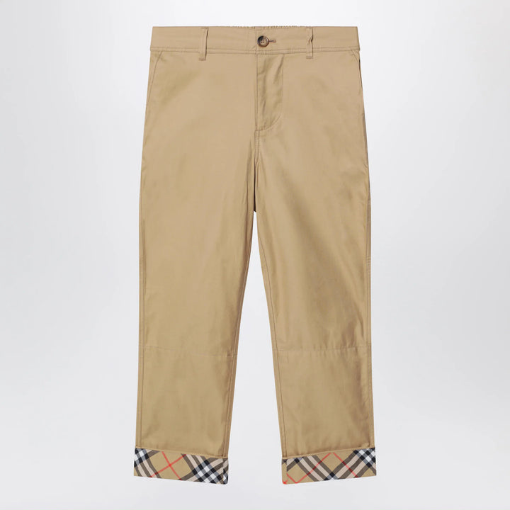 Burberry - Beige cuffed trousers with Check motif Brand Apparel &amp; Accessories > Clothing > Pants