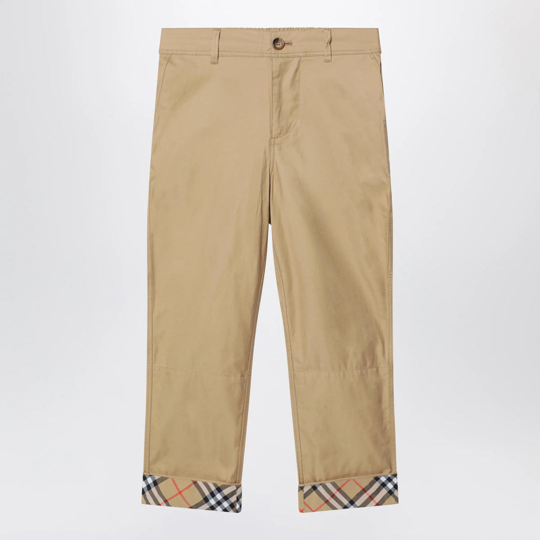 Burberry - Beige cuffed trousers with Check motif Brand Apparel &amp; Accessories > Clothing > Pants