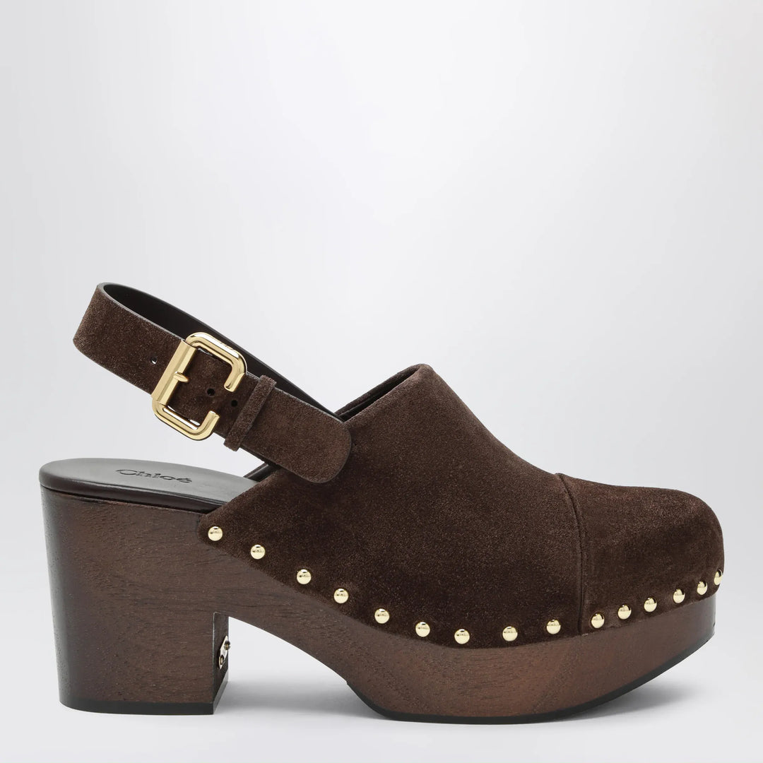 Chloé - Jeannette wedge clogs in suede calfskin, chocolate brown Brand Apparel &amp; Accessories > Clothing > Pants