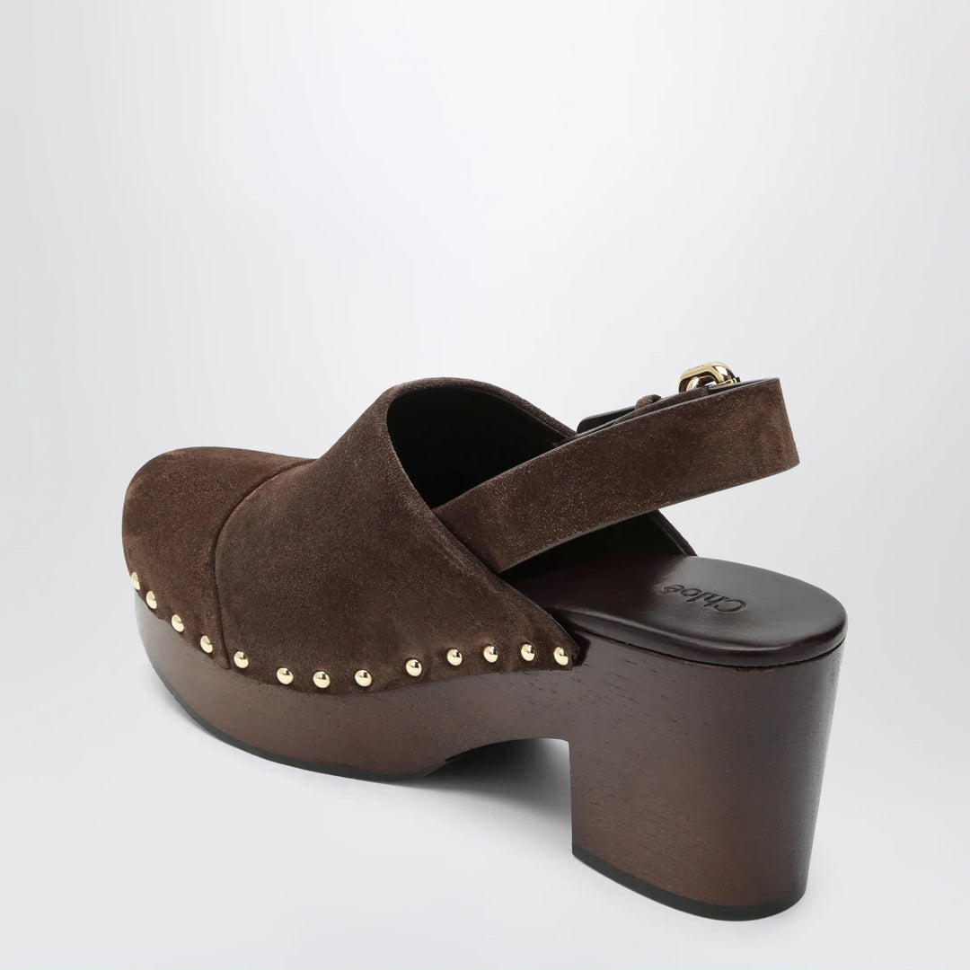 Chloé - Jeannette wedge clogs in suede calfskin, chocolate brown Brand Apparel &amp; Accessories > Clothing > Pants