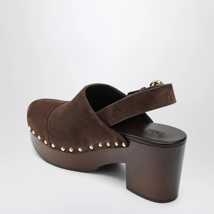 Chloé - Jeannette wedge clogs in suede calfskin, chocolate brown Brand Apparel &amp; Accessories > Clothing > Pants