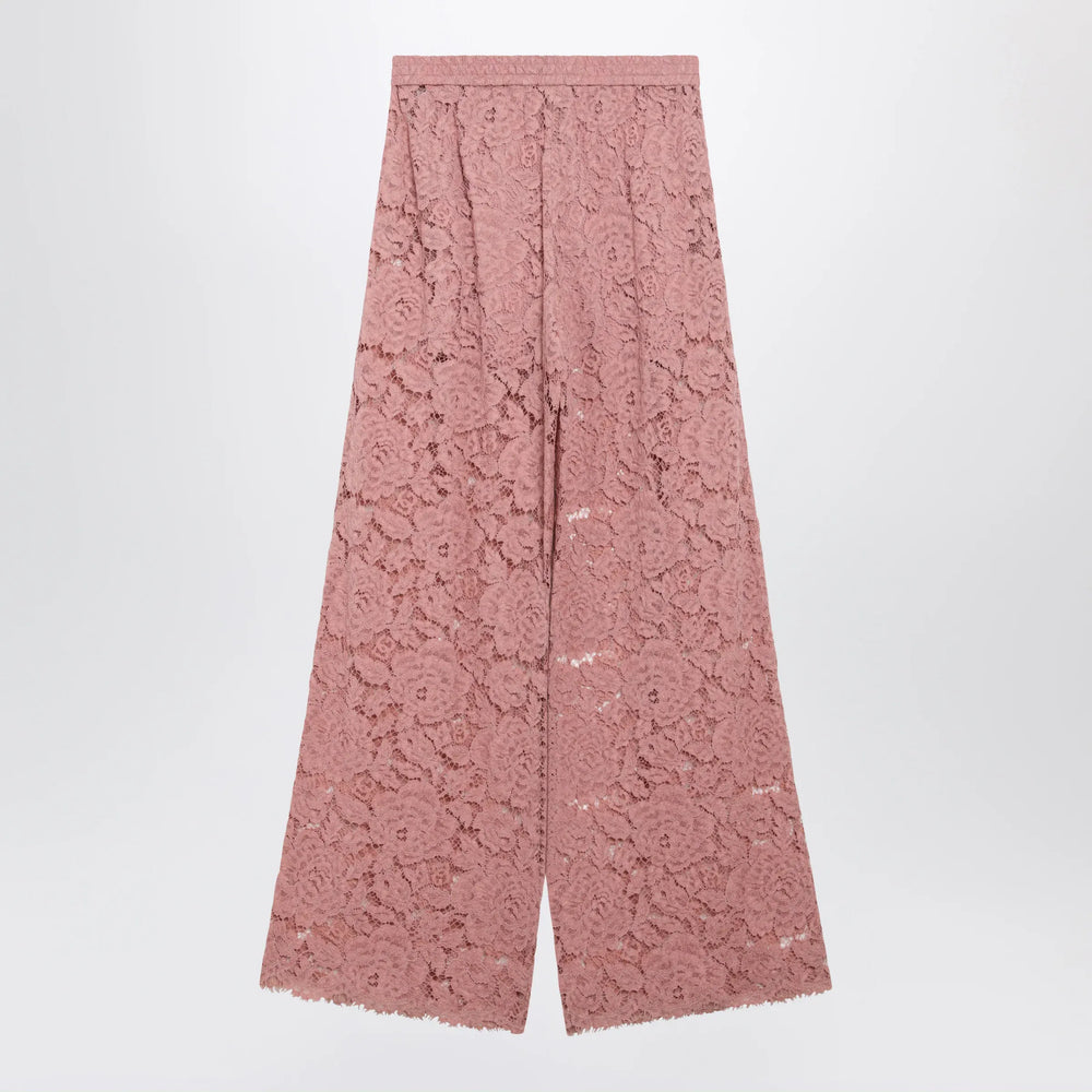 Dolce&Gabbana - High-waist flared floral lace pants in dusty pink Brand Apparel & Accessories > Clothing > Pants