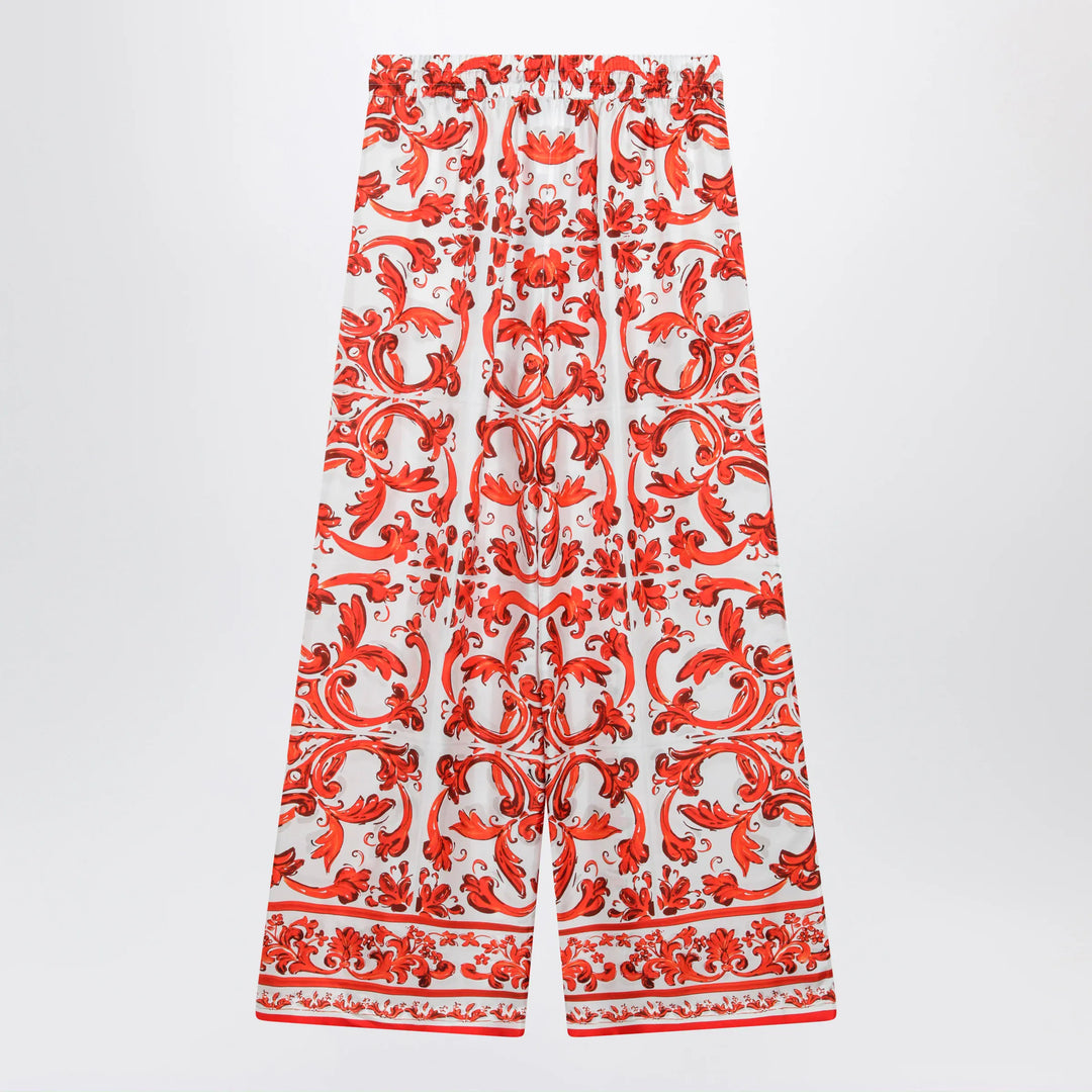 Dolce&amp;Gabbana - Wide-leg maiolica-print silk pants in orange Brand Apparel &amp; Accessories > Clothing > Pants