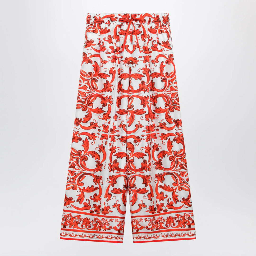 Dolce&amp;Gabbana - Wide-leg Majolica-print silk twill pants in orange Brand Apparel &amp; Accessories > Clothing > Pants 44  IT
