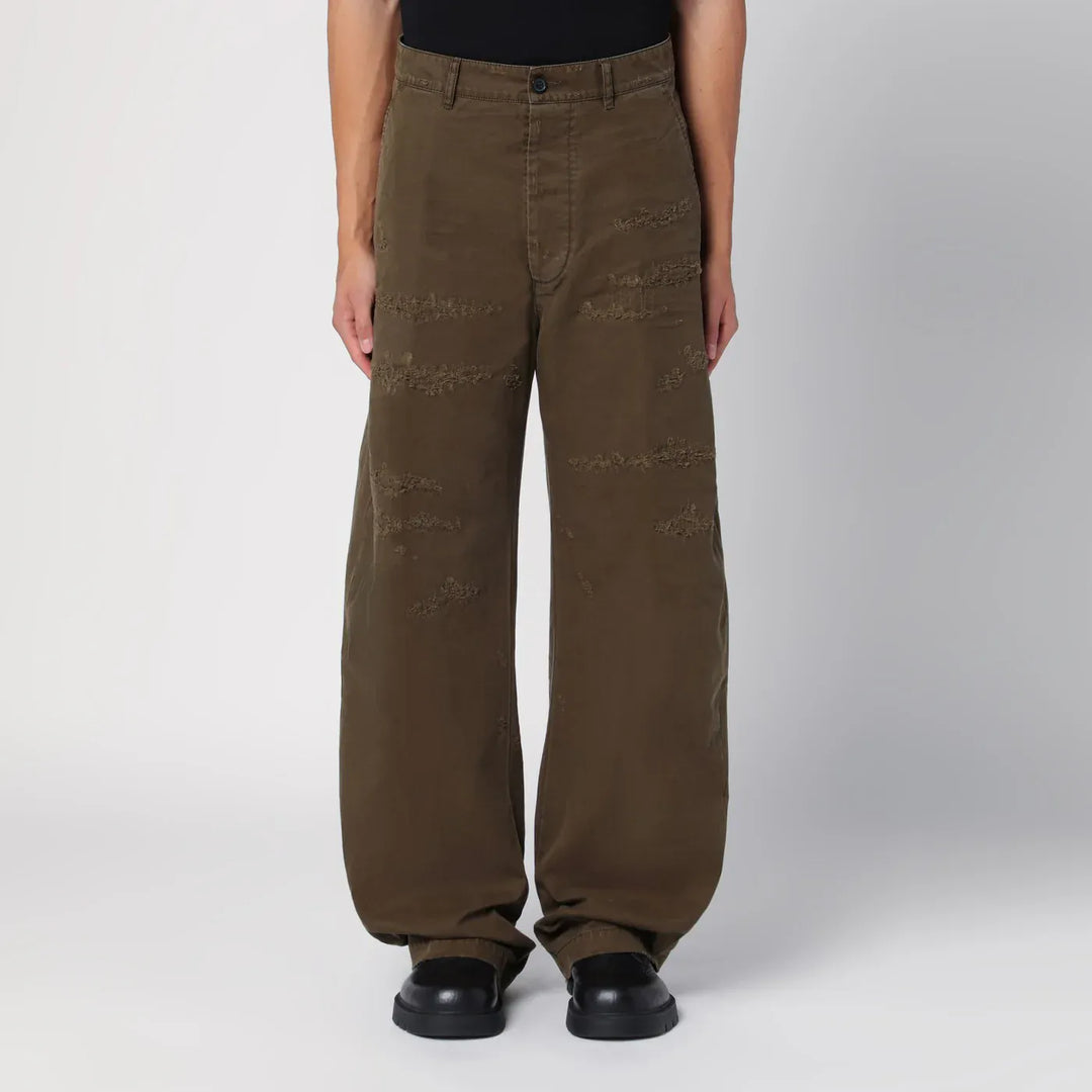 Dsquared2 - Military green wide trousers with wear Brand Apparel &amp; Accessories > Clothing > Pants 48 IT