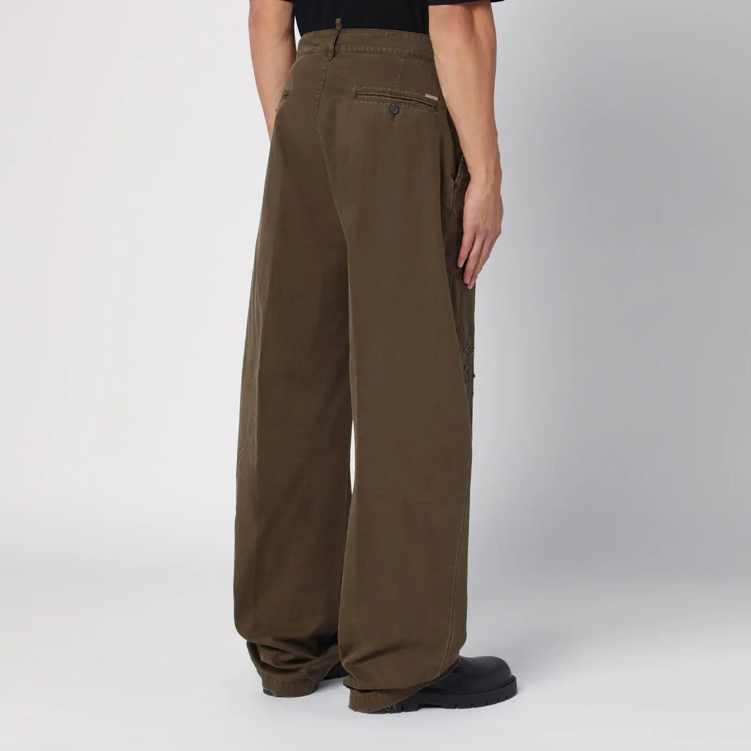 Dsquared2 - Military green wide trousers with wear Brand Apparel &amp; Accessories > Clothing > Pants 48 IT