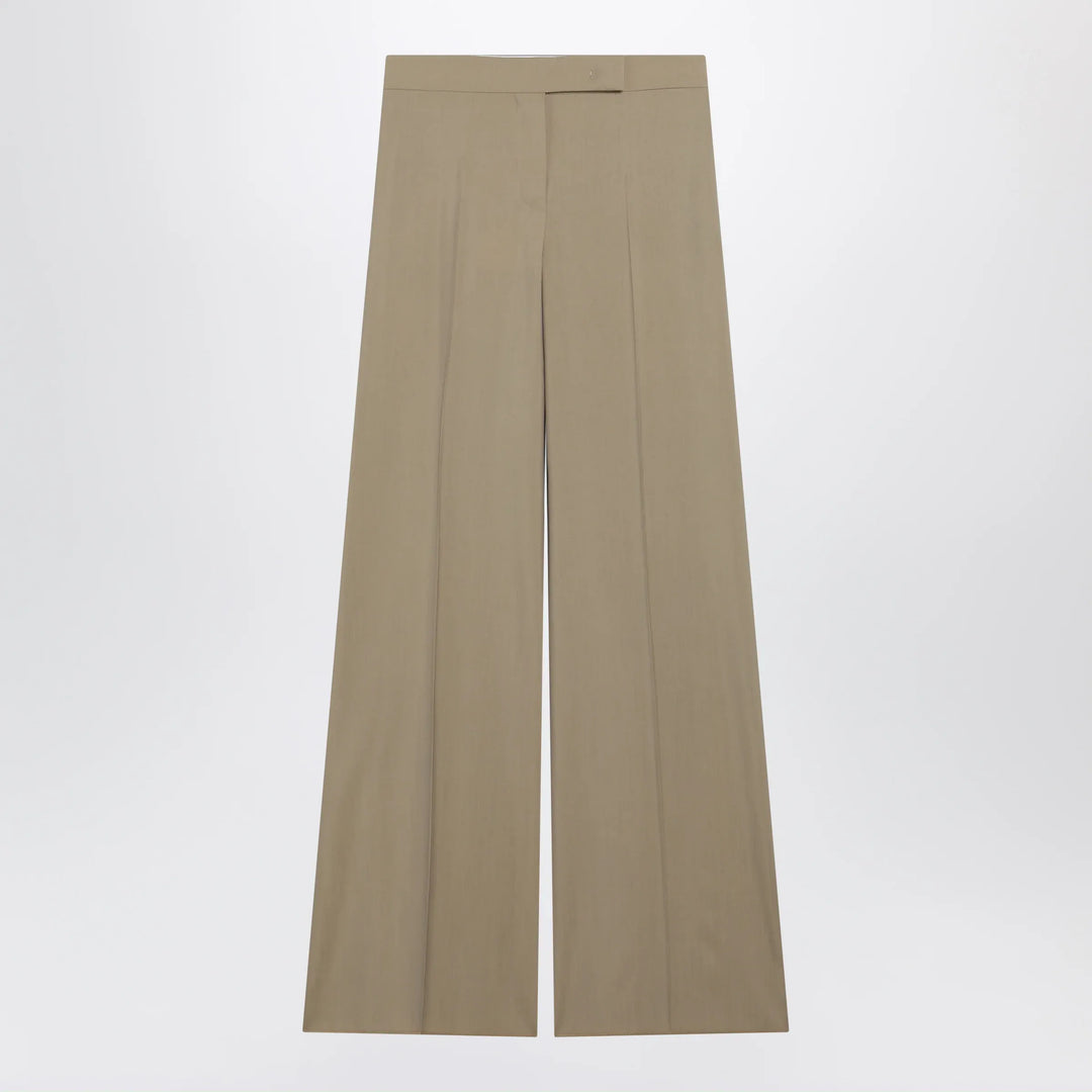 Max Mara - Wide-leg trousers in sand-colored wool and silk poplin Brand Apparel & Accessories > Clothing > Pants 42  IT