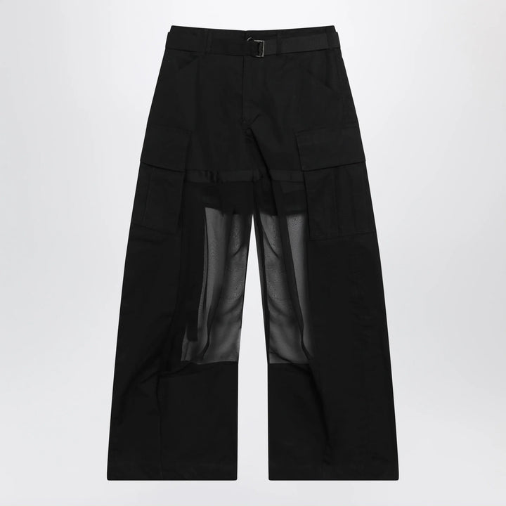 Sacai - Black cargo trousers with semi-sheer insert Brand Apparel &amp; Accessories > Clothing > Pants 2