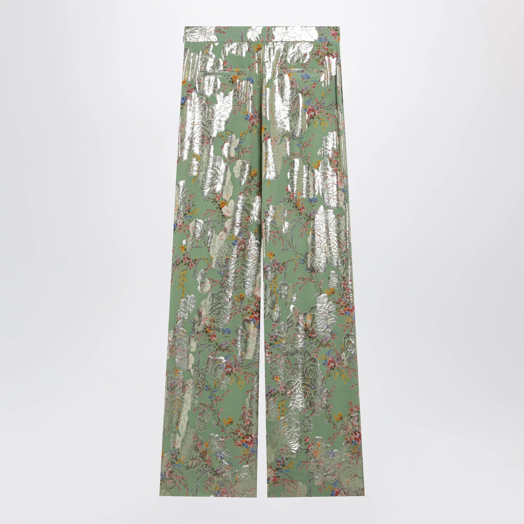 Valentino - Silk trousers with all-over print in green Brand Apparel &amp; Accessories > Clothing > Pants 42  IT