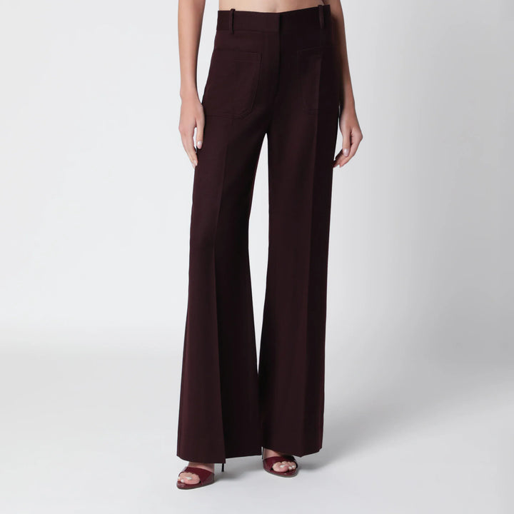 Victoria Beckham - Dark Acai purple virgin wool flannel trousers Brand Apparel &amp; Accessories > Clothing > Pants