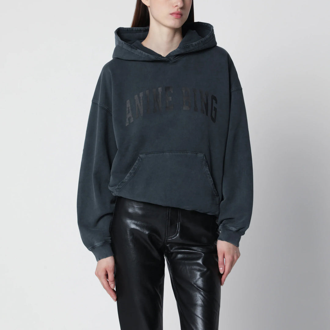 ANINE BING - Black washed hoodie with distressing Brand Apparel &amp; Accessories > Clothing > Shirts &amp; Tops XS