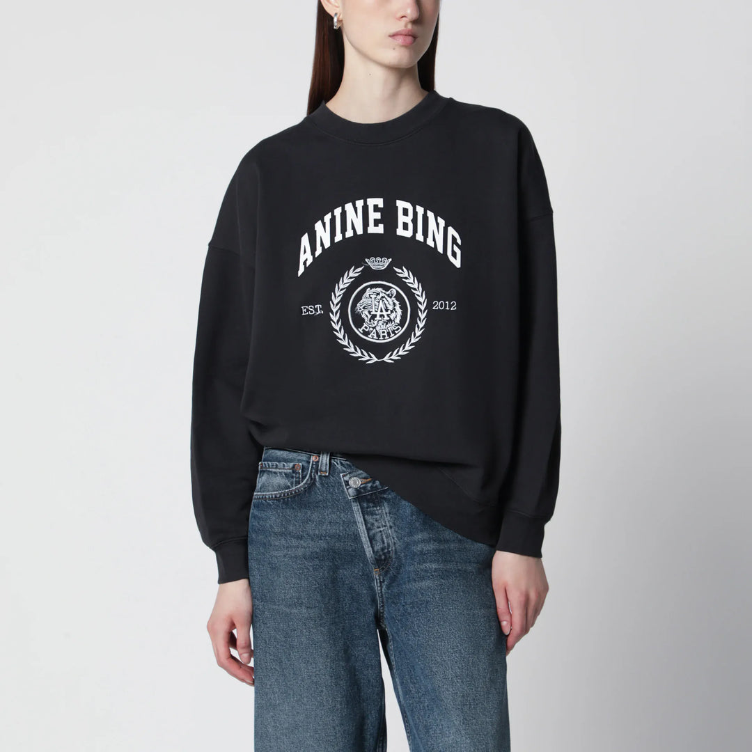ANINE BING - Miles Collegiate cotton sweatshirt vintage black Brand Apparel & Accessories > Clothing > Shirts & Tops XS