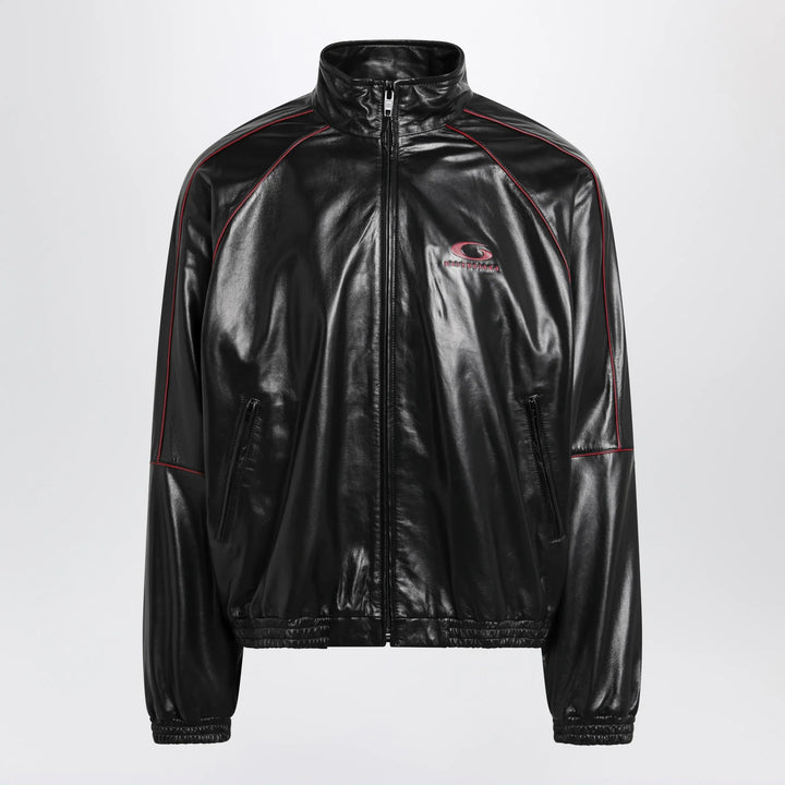 Balenciaga - Black/burgundy zip-up leather sweatshirt Brand Apparel &amp; Accessories > Clothing > Shirts &amp; Tops S
