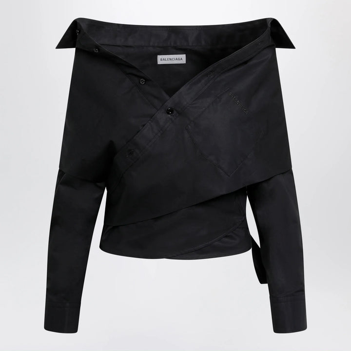 Balenciaga - Off-shoulder wrap shirt in black Brand Apparel &amp; Accessories > Clothing > Shirts &amp; Tops 34  FR