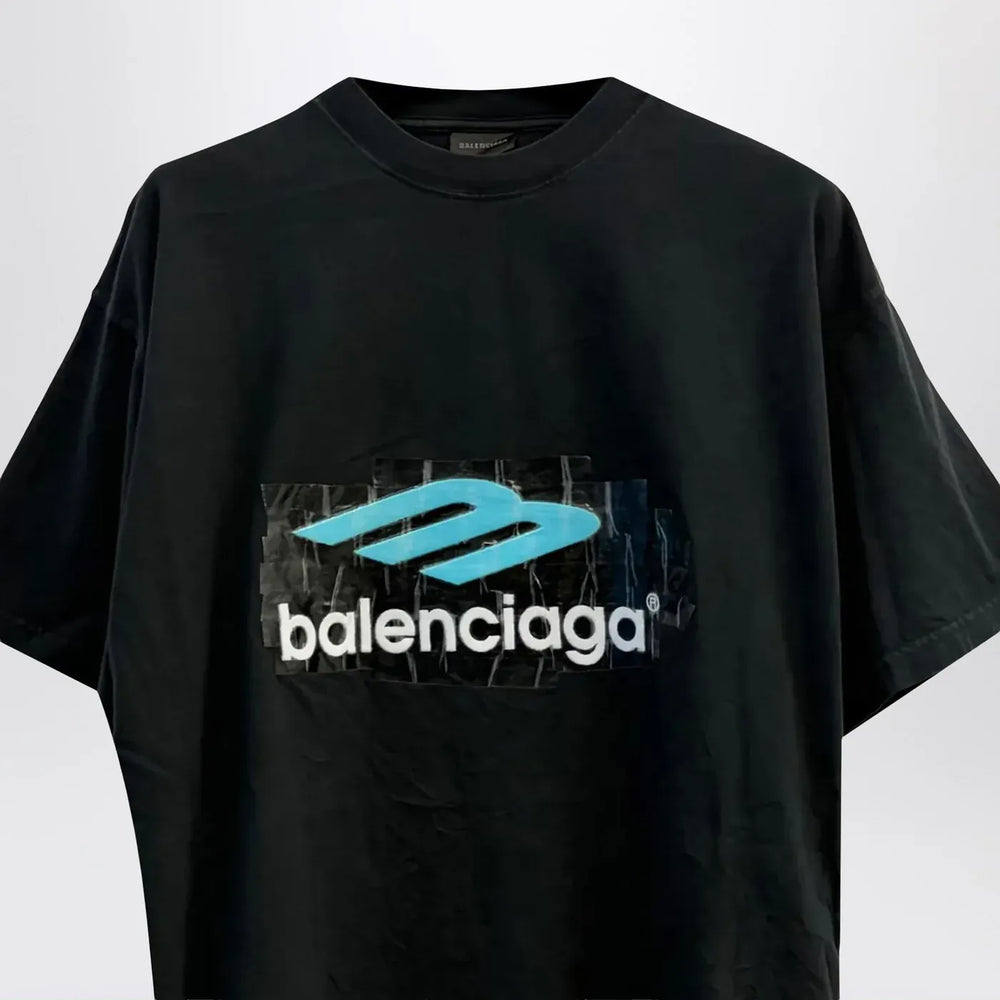 Balenciaga - Oversized washed black 3B T-shirt Brand Apparel & Accessories > Clothing > Shirts & Tops