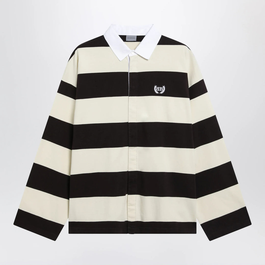 Balenciaga - Striped jersey polo shirt in cotton, brown Brand Apparel & Accessories > Clothing > Shirts & Tops S