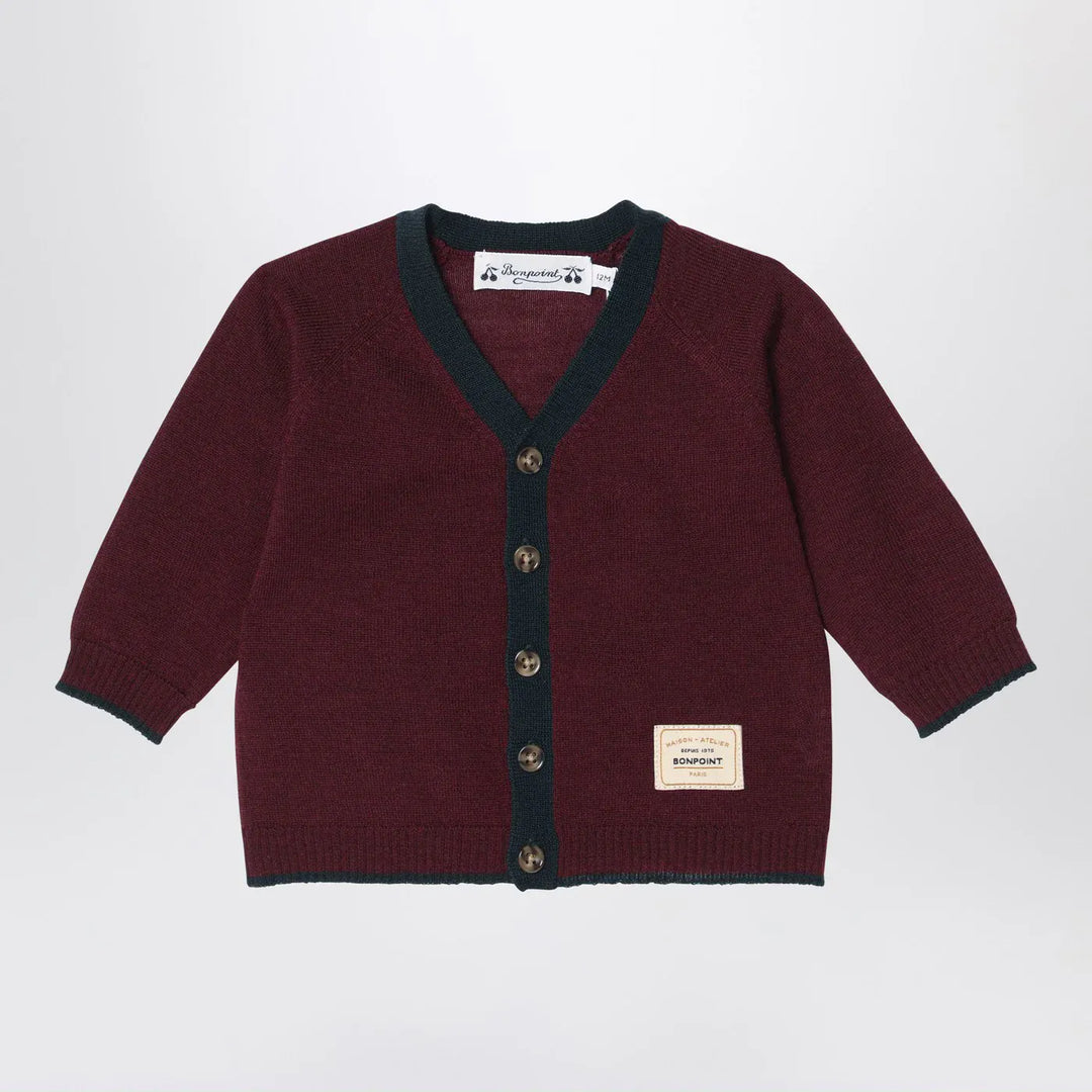 Bonpoint - Burgundy wool cardigan Brand Apparel &amp; Accessories > Clothing > Shirts &amp; Tops 12M