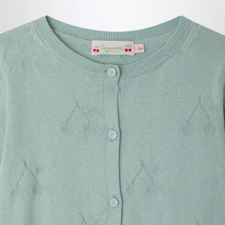 Bonpoint - Lysia celadon green cardigan with cherries Brand Apparel &amp; Accessories > Clothing > Shirts &amp; Tops