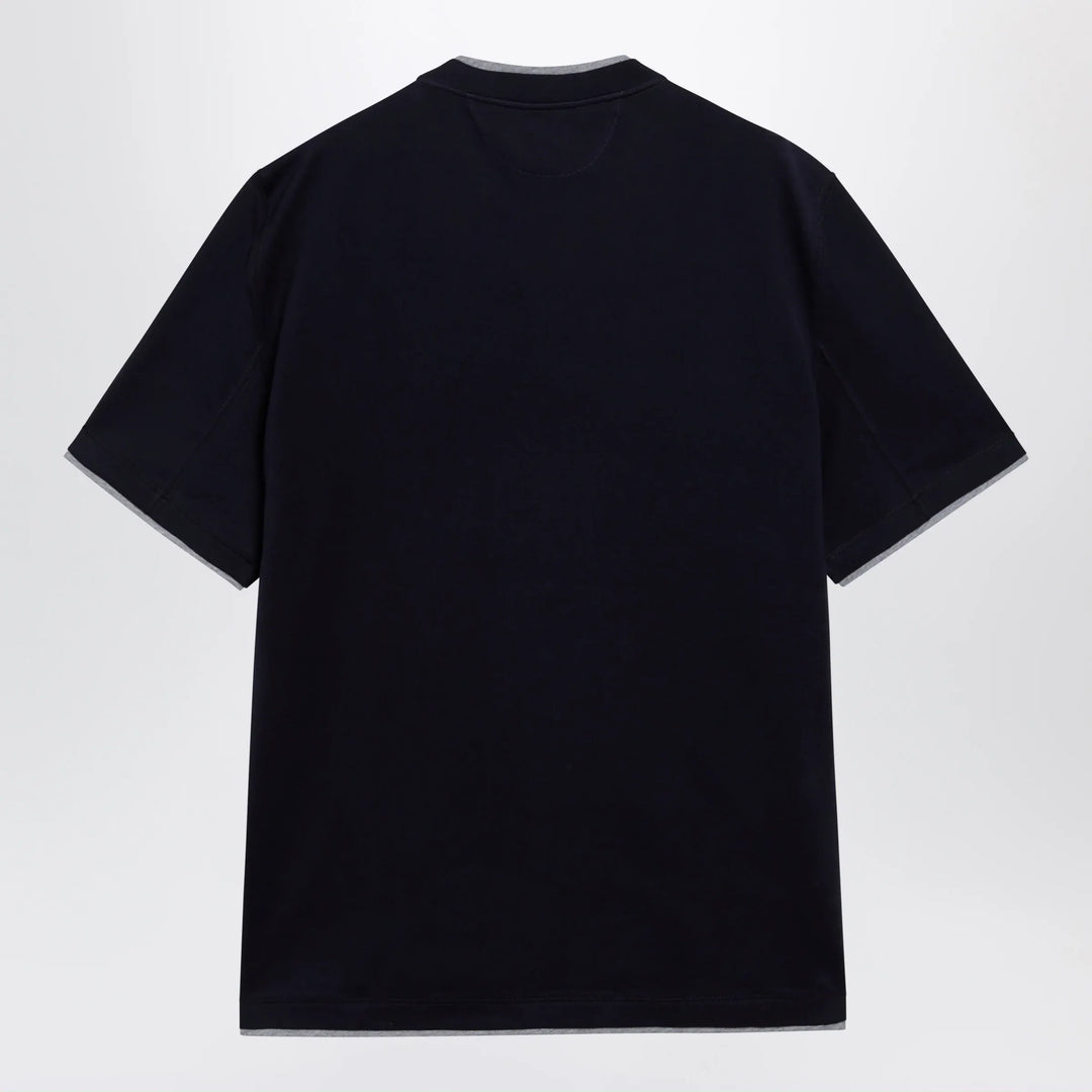 Brunello Cucinelli - Crew-neck cotton jersey T-shirt with faux layering, cobalt Brand Apparel &amp; Accessories > Clothing > Shirts &amp; Tops