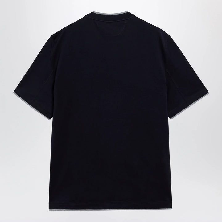 Brunello Cucinelli - Crew-neck cotton jersey T-shirt with faux layering, cobalt Brand Apparel &amp; Accessories > Clothing > Shirts &amp; Tops