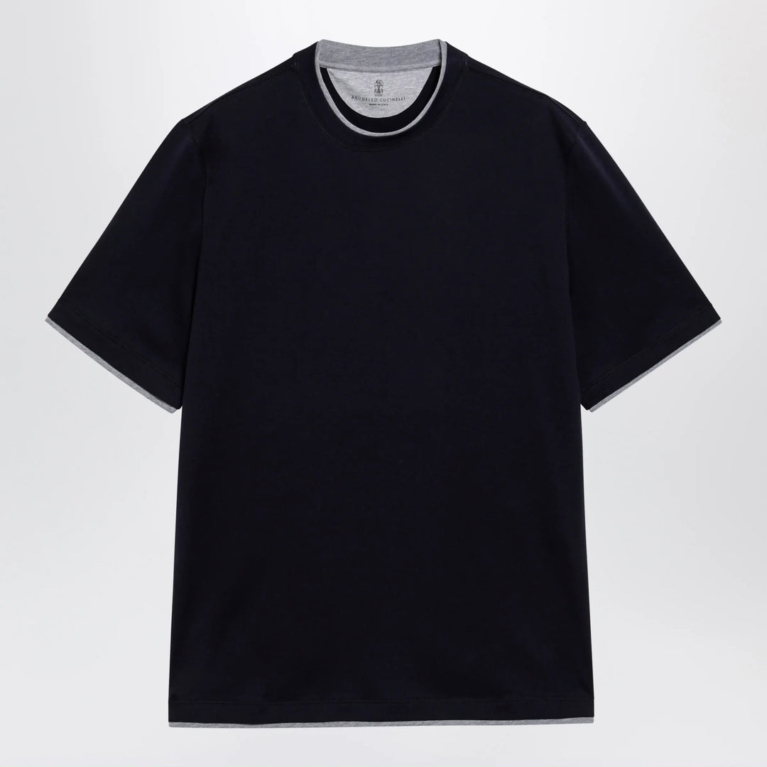 Brunello Cucinelli - Crew-neck cotton jersey T-shirt with faux layering, cobalt Brand Apparel &amp; Accessories > Clothing > Shirts &amp; Tops L