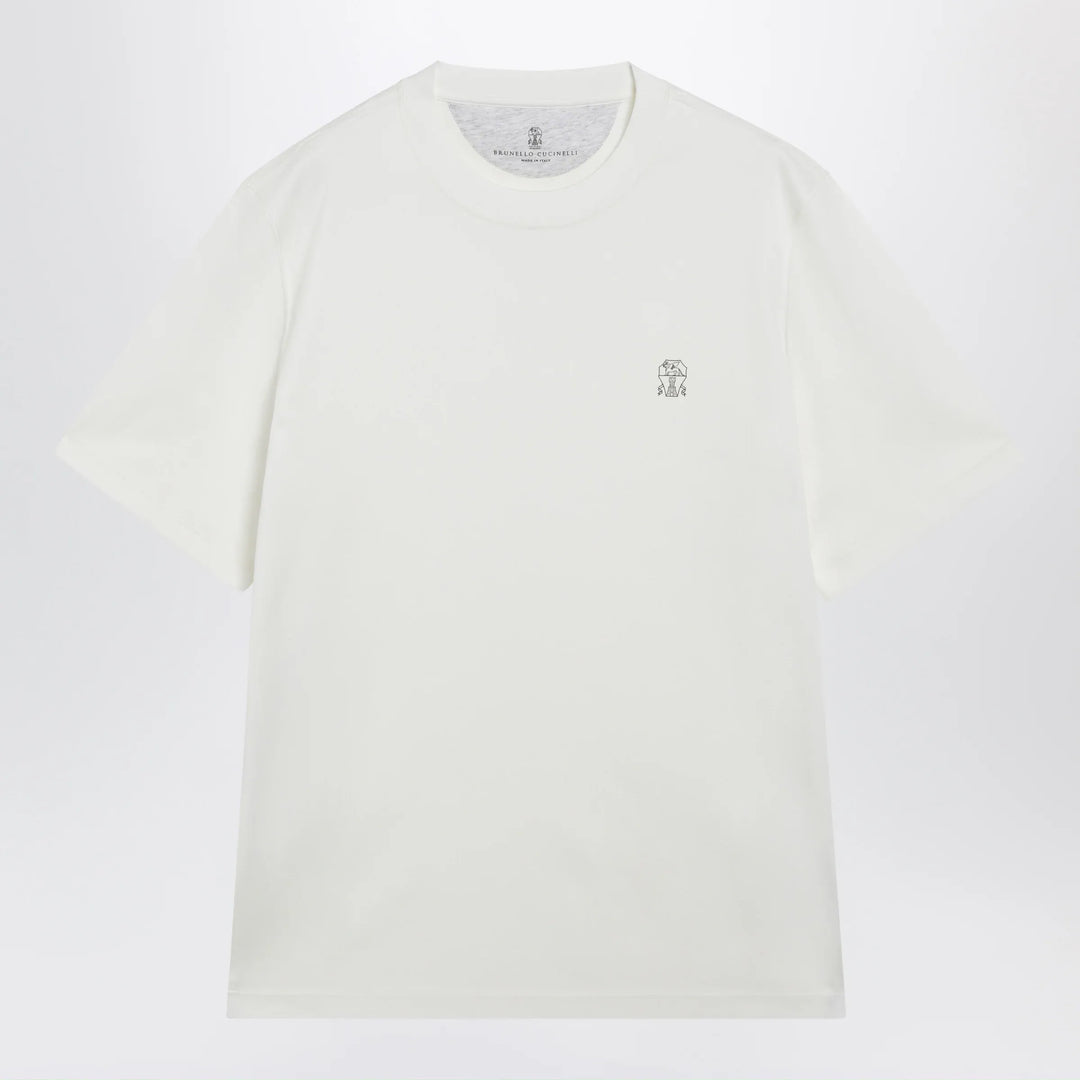 Brunello Cucinelli - Crew-neck cotton jersey T-shirt with logo in off white Brand Apparel &amp; Accessories > Clothing > Shirts &amp; Tops