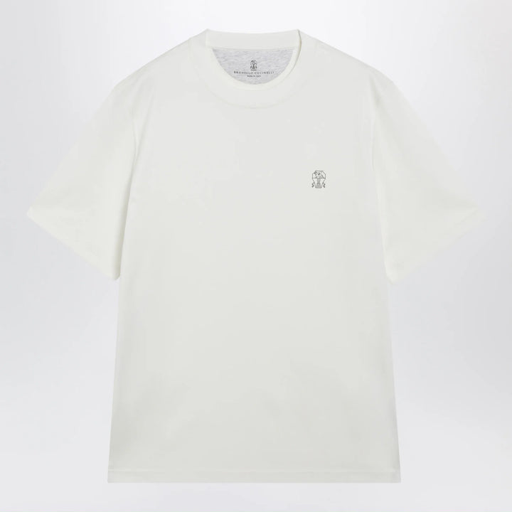 Brunello Cucinelli - Crew-neck cotton jersey T-shirt with logo in off white Brand Apparel &amp; Accessories > Clothing > Shirts &amp; Tops
