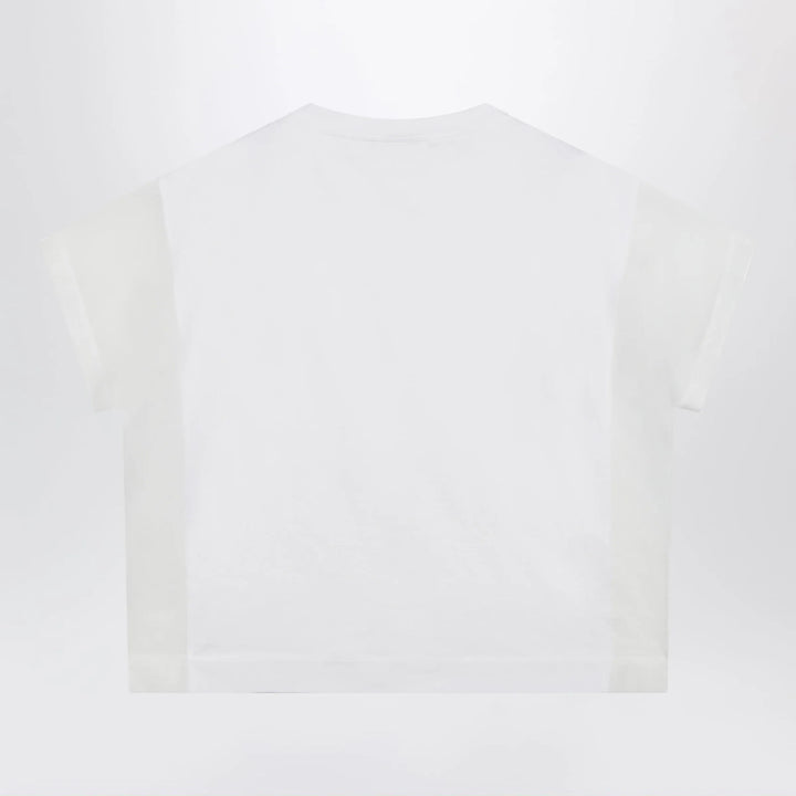 Brunello Cucinelli - T-shirt in cotton jersey and organza in white Brand Apparel &amp; Accessories > Clothing > Shirts &amp; Tops S