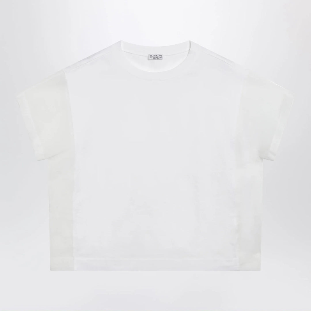 Brunello Cucinelli - T-shirt in cotton jersey and organza in white Brand Apparel & Accessories > Clothing > Shirts & Tops S