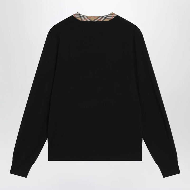 Burberry - Black wool sweater with Check motif neckline Brand Apparel &amp; Accessories > Clothing > Shirts &amp; Tops
