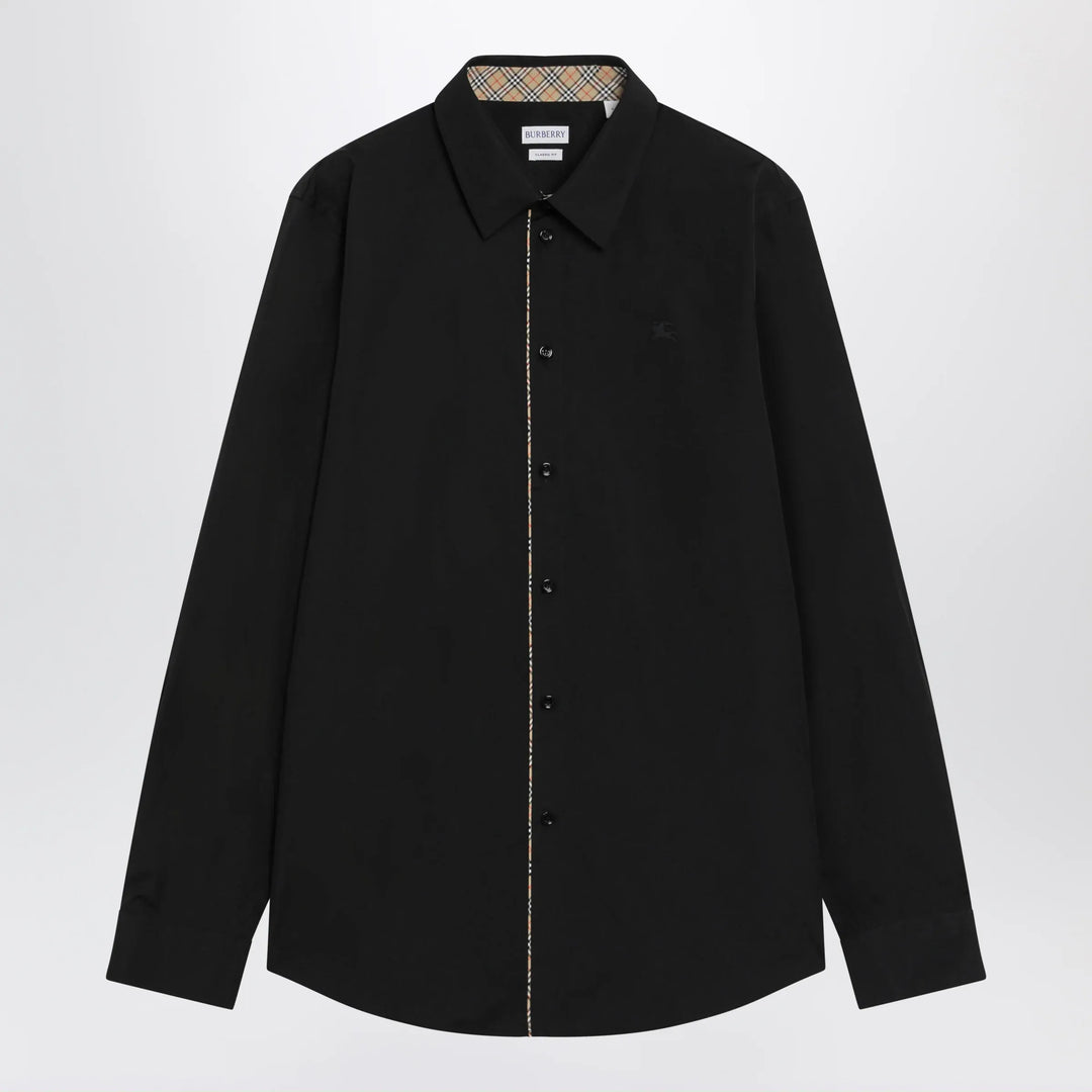 Burberry - Classic-fit cotton poplin shirt with Check trim, black Brand Apparel &amp; Accessories > Clothing > Shirts &amp; Tops