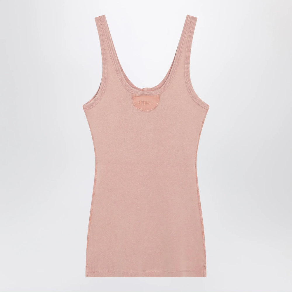 Chloé - Fitted Henley tank top in ribbed organic cotton, pink Brand Apparel & Accessories > Clothing > Shirts & Tops S