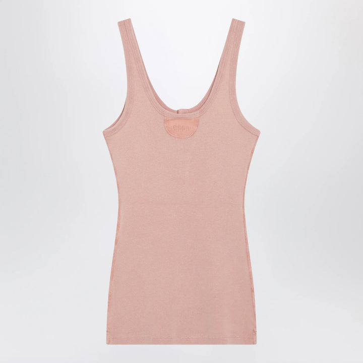Chloé - Fitted Henley tank top in ribbed organic cotton, pink Brand Apparel &amp; Accessories > Clothing > Shirts &amp; Tops S