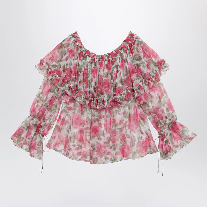 Chloé - Puff-sleeve top in multicolor silk Brand Apparel &amp; Accessories > Clothing > Shirts &amp; Tops 38  FR