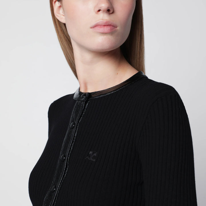 Courrèges - Ribbed viscose-blend cardigan with vinyl trim, black Brand Apparel &amp; Accessories > Clothing > Shirts &amp; Tops M